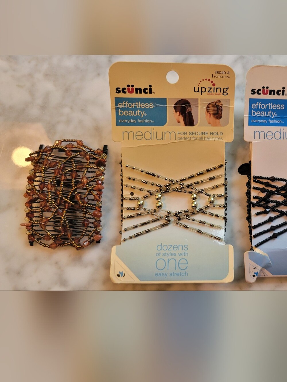 3 Scünci Beaded Stretch Hair Bands - Medium